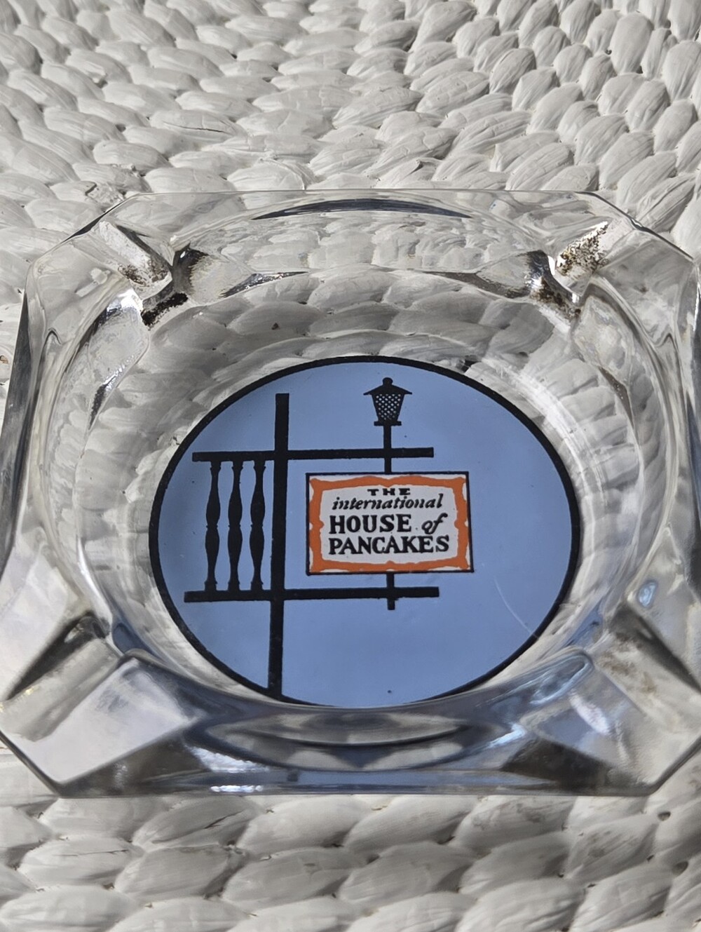 IHOP ASHTRAY International House of Pancakes Glass Blue Logo Nostalgic Vintage